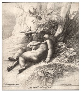 Slapende jonge Hercules, naar Parmegiano. Staat 2 door Wenceslaus Hollar